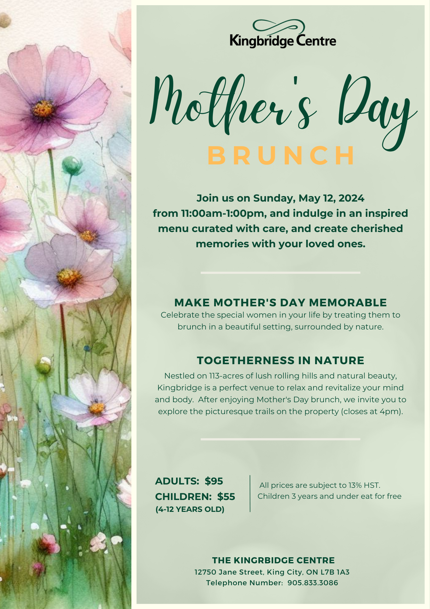 MOTHER'S DAY BRUNCH AT THE KINGBRIDGE CENTRE
